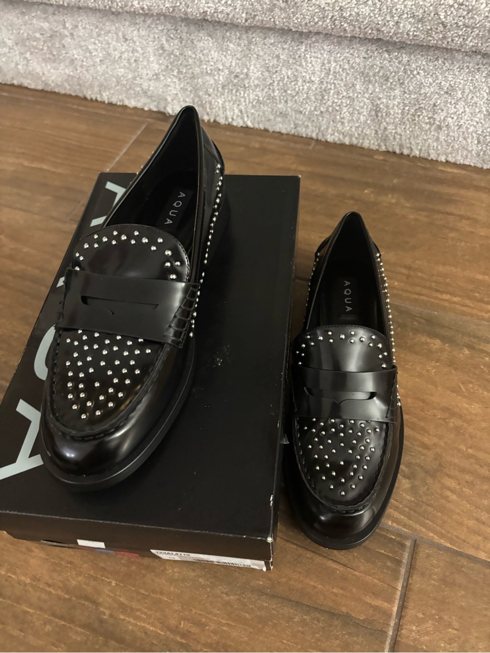 Aqua Black Studded Penny Loafers for Women